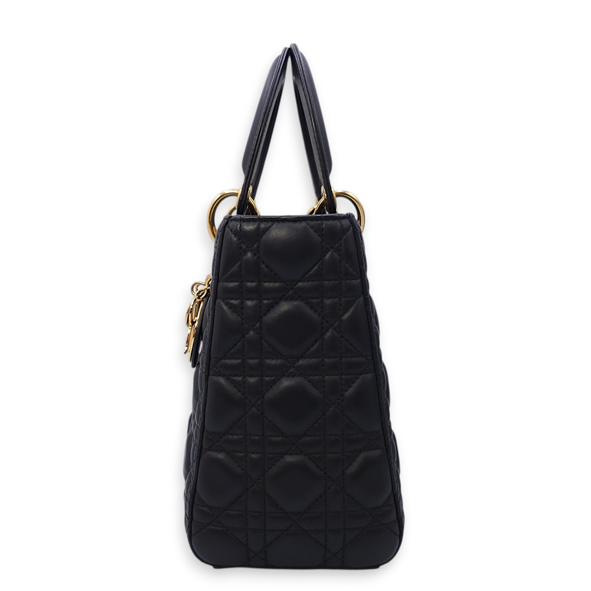 Lady Dior Medium Black Top Handle Bag in Lambskin, Gold hardware