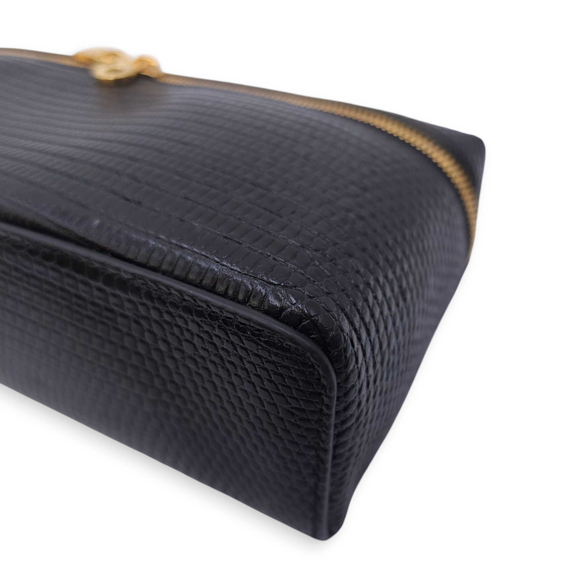 LP Extra Pocket 19 Black Shoulder Bag in Lizard, Gold hardware
