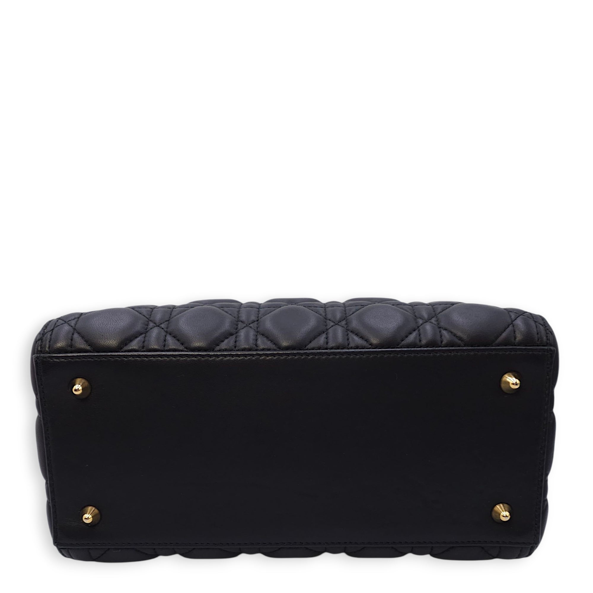 Lady Dior Medium Black Top Handle Bag in Lambskin, Gold hardware