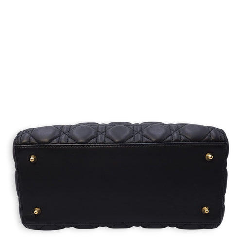 Lady Dior Medium Black Top Handle Bag in Lambskin, Gold hardware