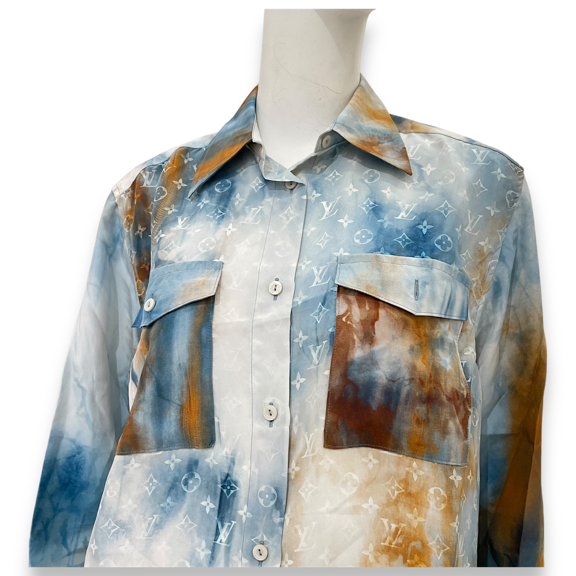 LV Tie Dye Monogram Multicoloured Silk Shirt 36 Blue Ready-To-Wear
