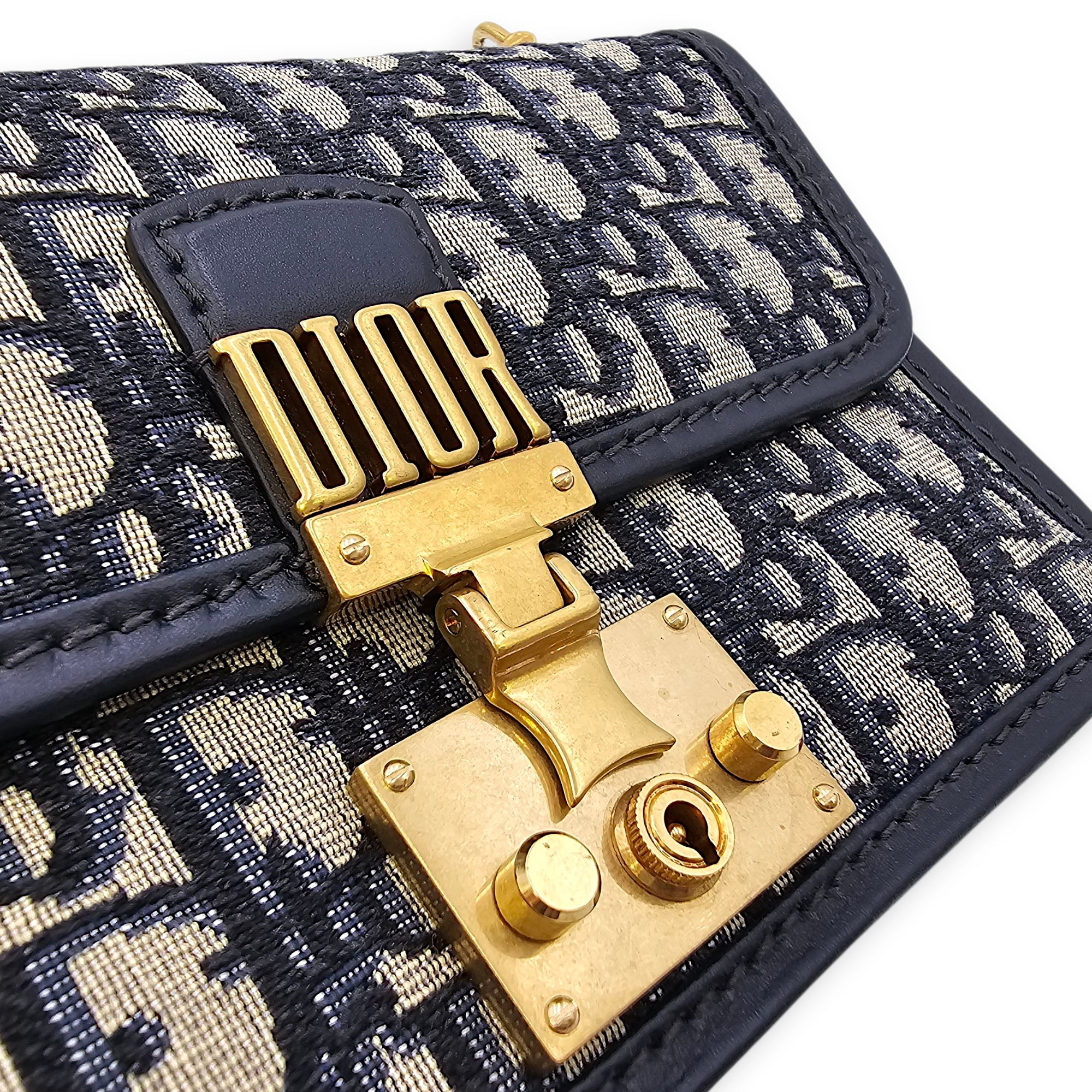 Dior Addict Oblique Monogram Flap Blue Shoulder Bag in Canvas, Gold hardware