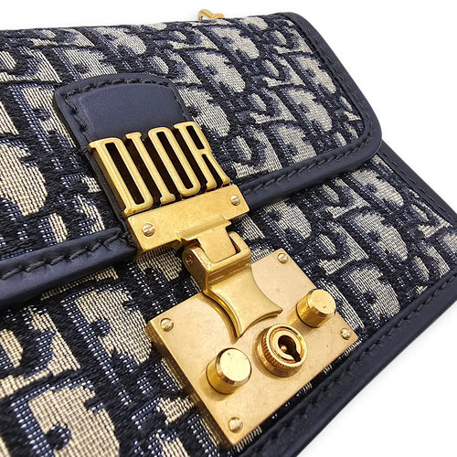 Dior Addict Oblique Monogram Flap Blue Shoulder Bag in Canvas, Gold hardware