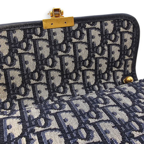 Dior Addict Oblique Monogram Flap Blue Shoulder Bag in Canvas, Gold hardware