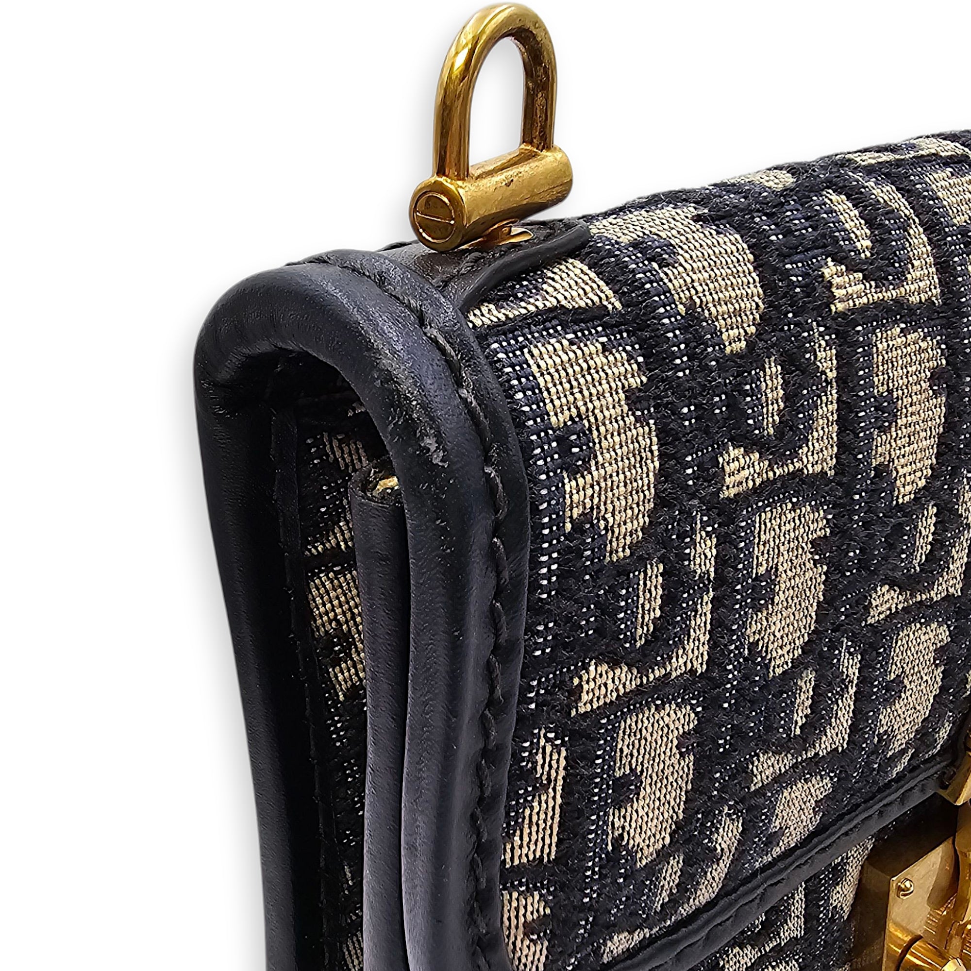 Dior Addict Oblique Monogram Flap Blue Shoulder Bag in Canvas, Gold hardware