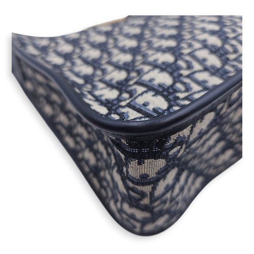 Montaigne Monogram Embroidered Blue Shoulder Bag in Canvas, Gold hardware