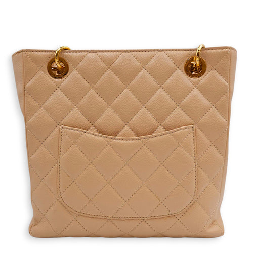 PST Beige Shoulder Bag in Caviar Leather, Gold hardware