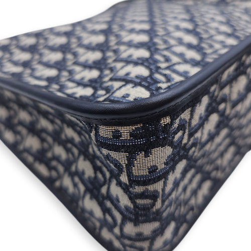 Montaigne Monogram Embroidered Blue Shoulder Bag in Canvas, Gold hardware