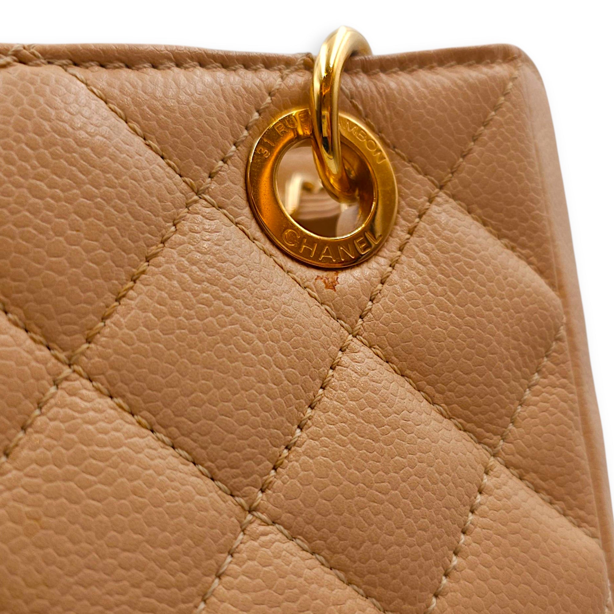 PST Beige Shoulder Bag in Caviar Leather, Gold hardware