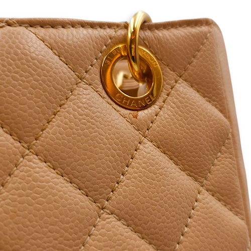 PST Beige Shoulder Bag in Caviar Leather, Gold hardware