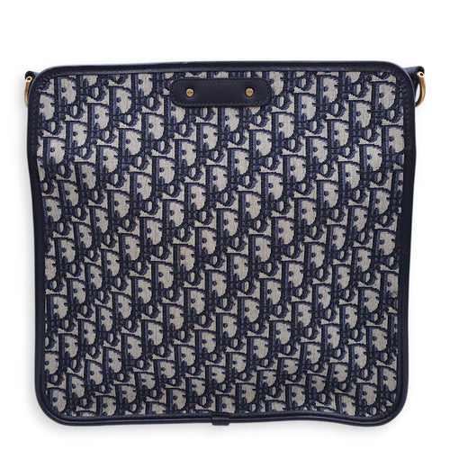 Montaigne Monogram Embroidered Blue Shoulder Bag in Canvas, Gold hardware