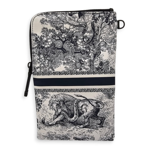 Travel Multifunctional Blue Pouch in Toile de jouy technical fabric, Gunmetal hardware
