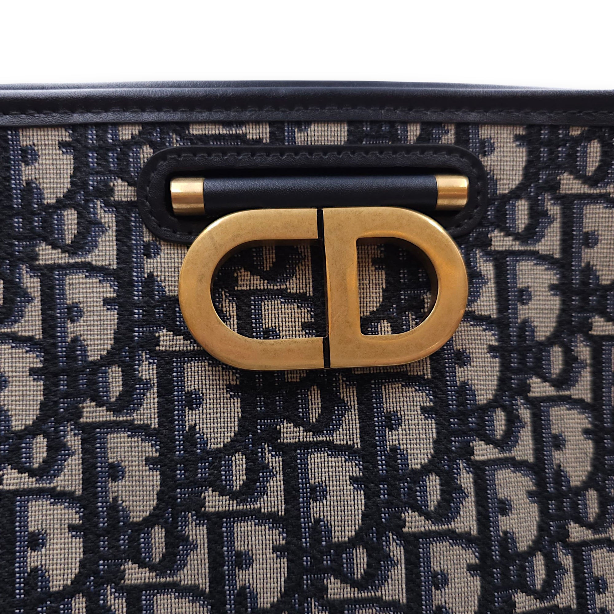 Montaigne Monogram Embroidered Blue Shoulder Bag in Canvas, Gold hardware