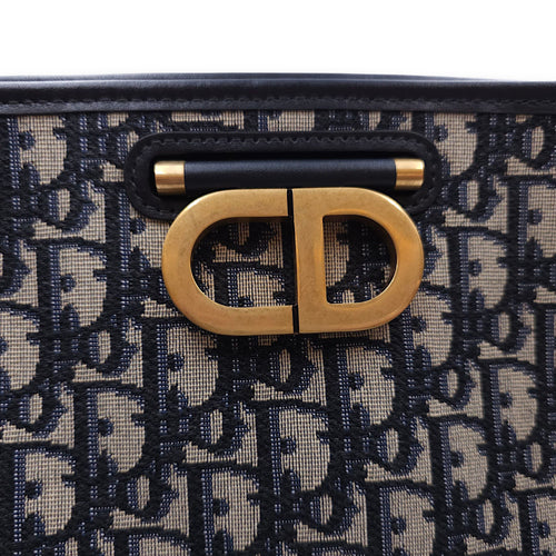 Montaigne Monogram Embroidered Blue Shoulder Bag in Canvas, Gold hardware