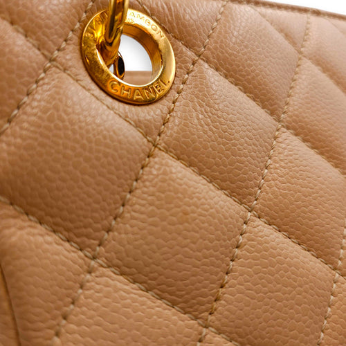 PST Beige Shoulder Bag in Caviar Leather, Gold hardware