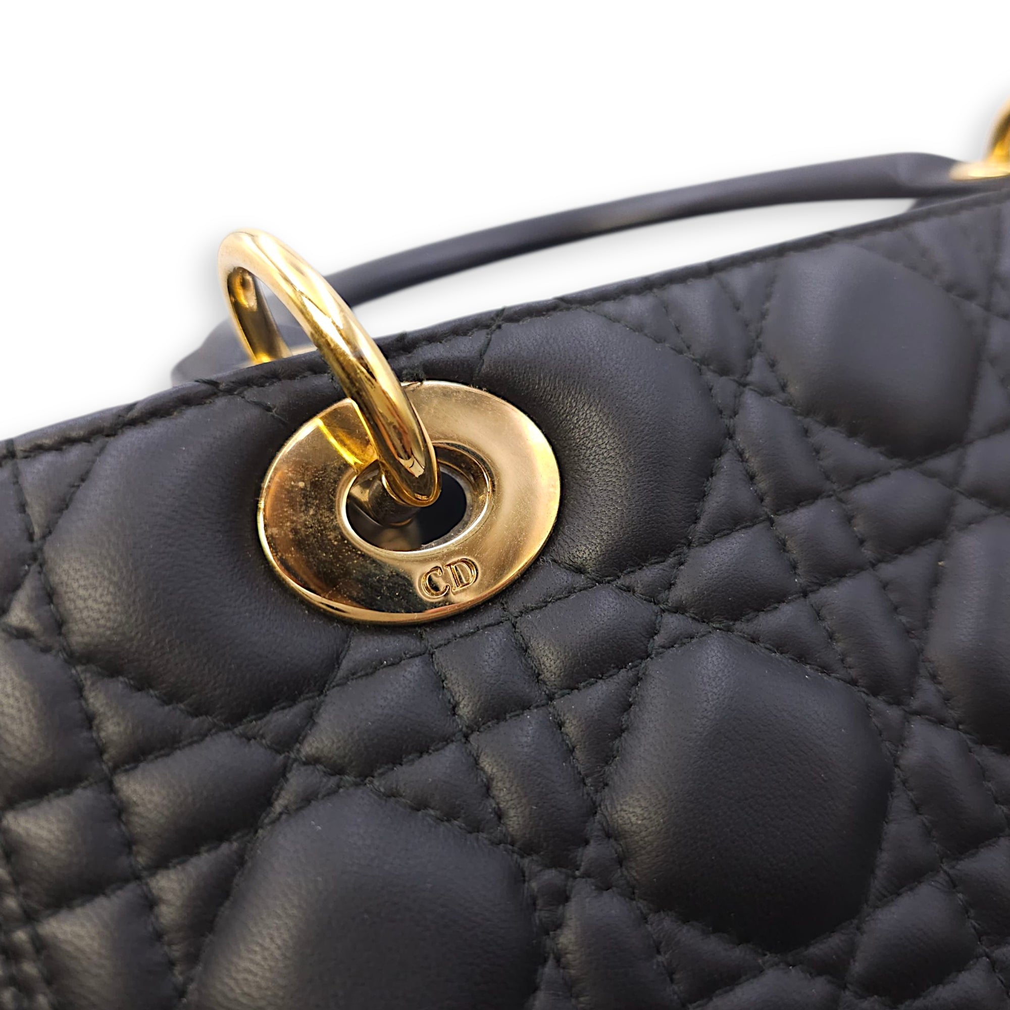 Lady Dior Medium Black Top Handle Bag in Lambskin, Gold hardware