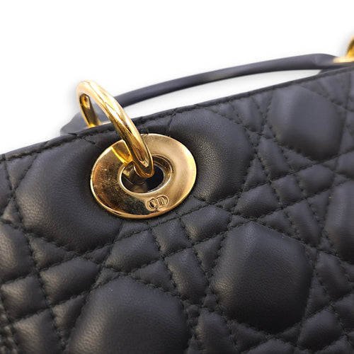 Lady Dior Medium Black Top Handle Bag in Lambskin, Gold hardware