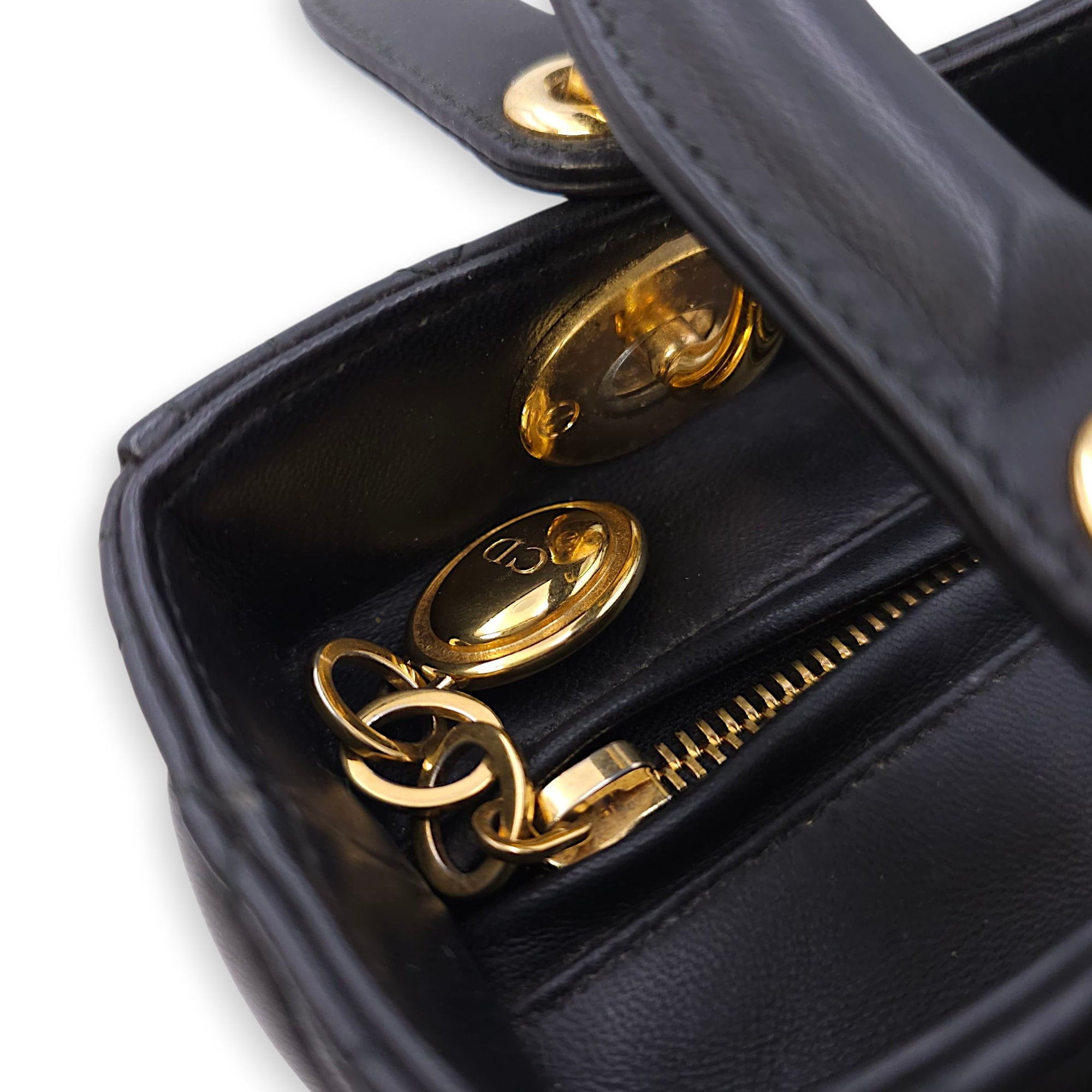 Lady Dior Medium Black Top Handle Bag in Lambskin, Gold hardware