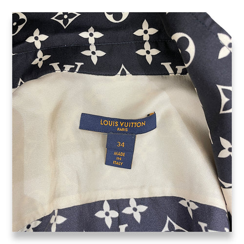 LV Stripe Accent Monogram Pyjamas Silk Shirt 34 Black Ready-To-Wear