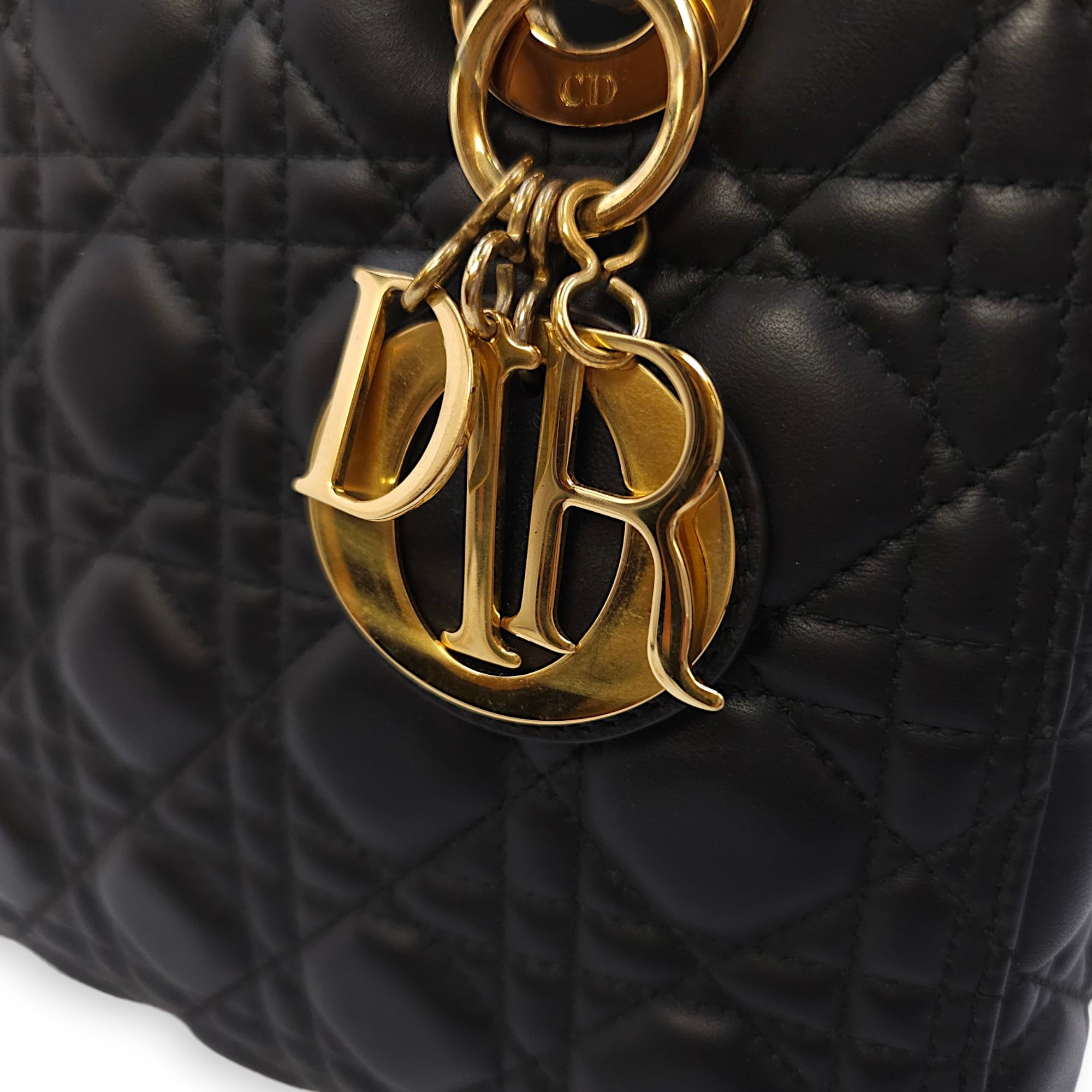 Lady Dior Medium Black Top Handle Bag in Lambskin, Gold hardware