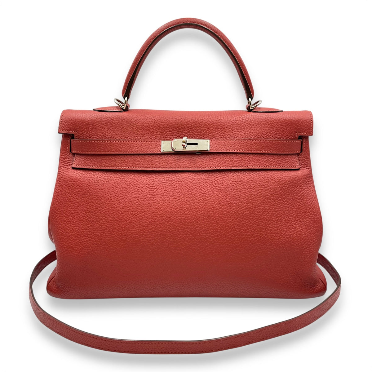 Kelly 35 Rouge Venetien in Togo Palladium hardware