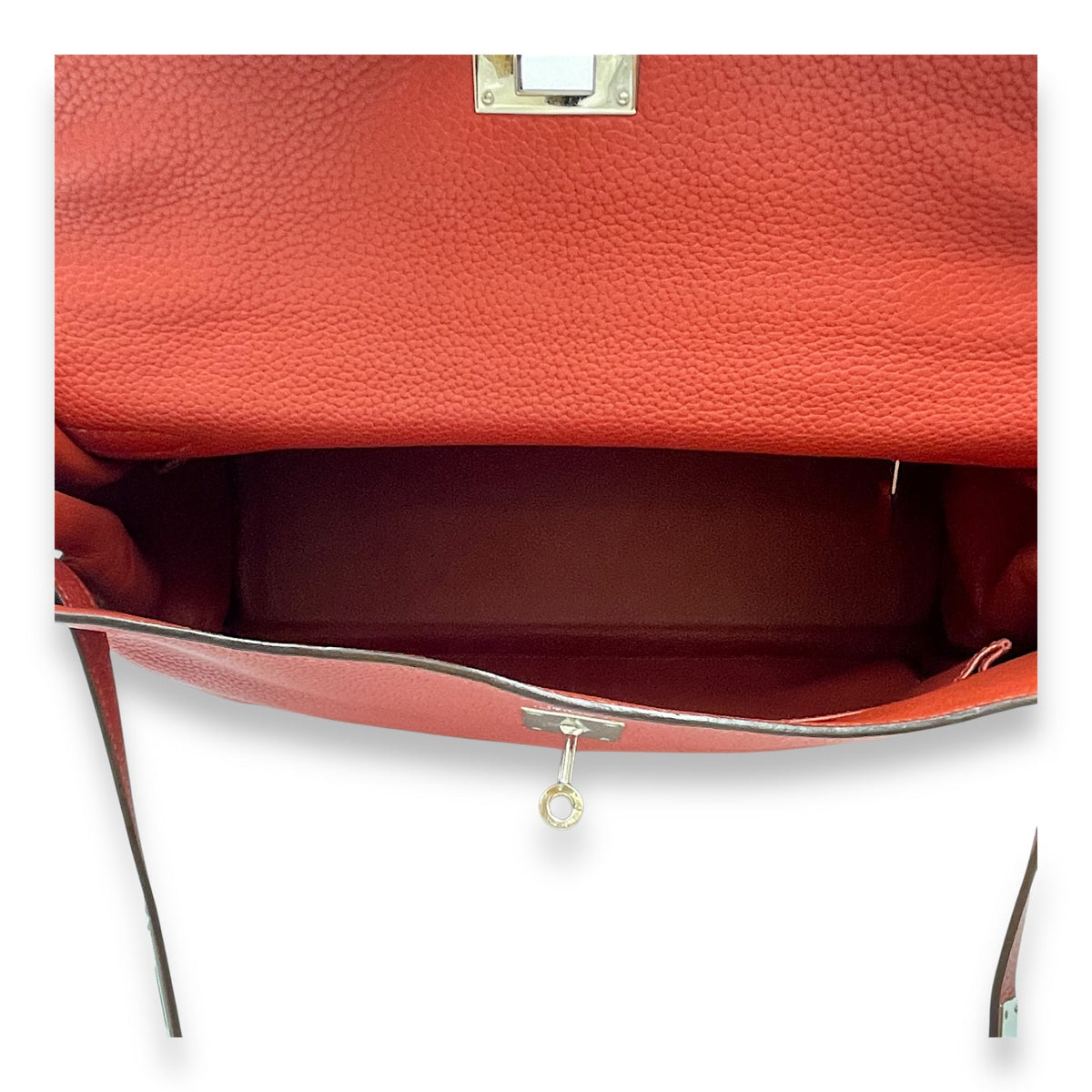 Kelly 35 Rouge Venetien in Togo Palladium hardware