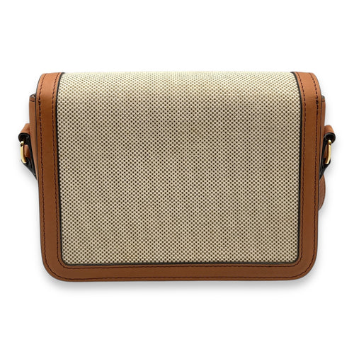 Triomphe Teen Beige Crossbody Bag in Canvas, Gold hardware
