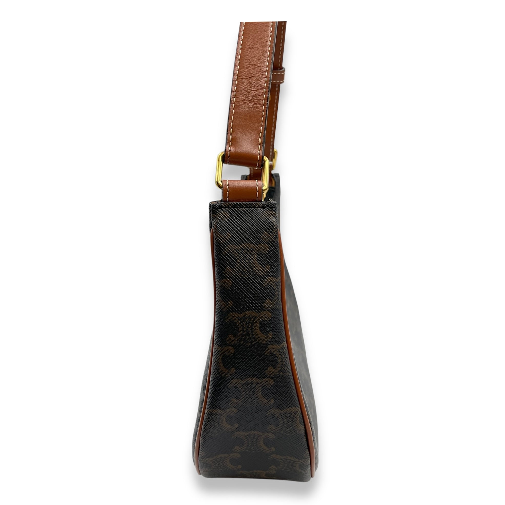 Ava Brown Shoulder Bag in Calfskin, Gold hardware