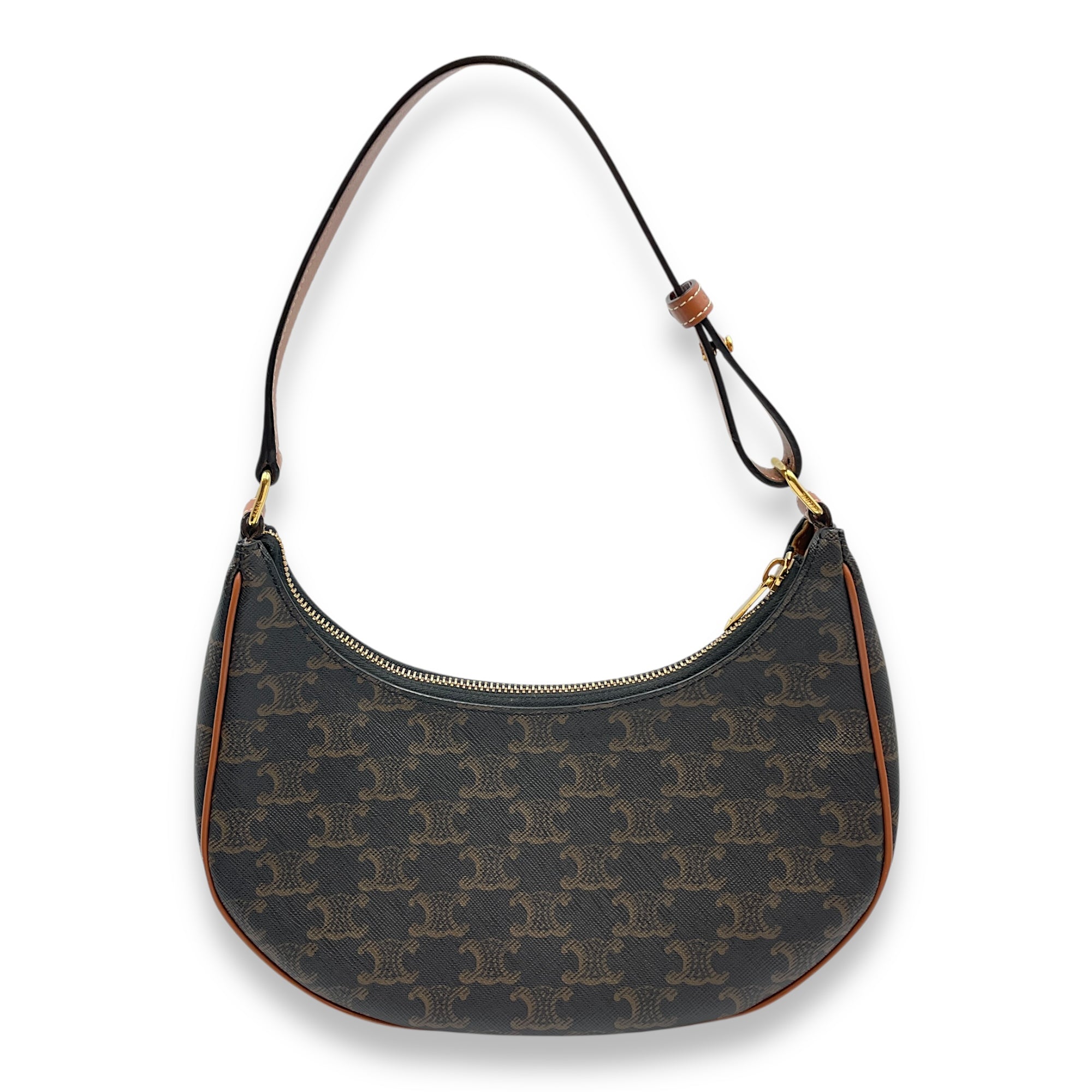 Ava Brown Shoulder Bag in Calfskin, Gold hardware