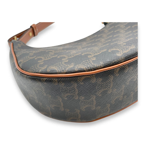 Ava Brown Shoulder Bag in Calfskin, Gold hardware