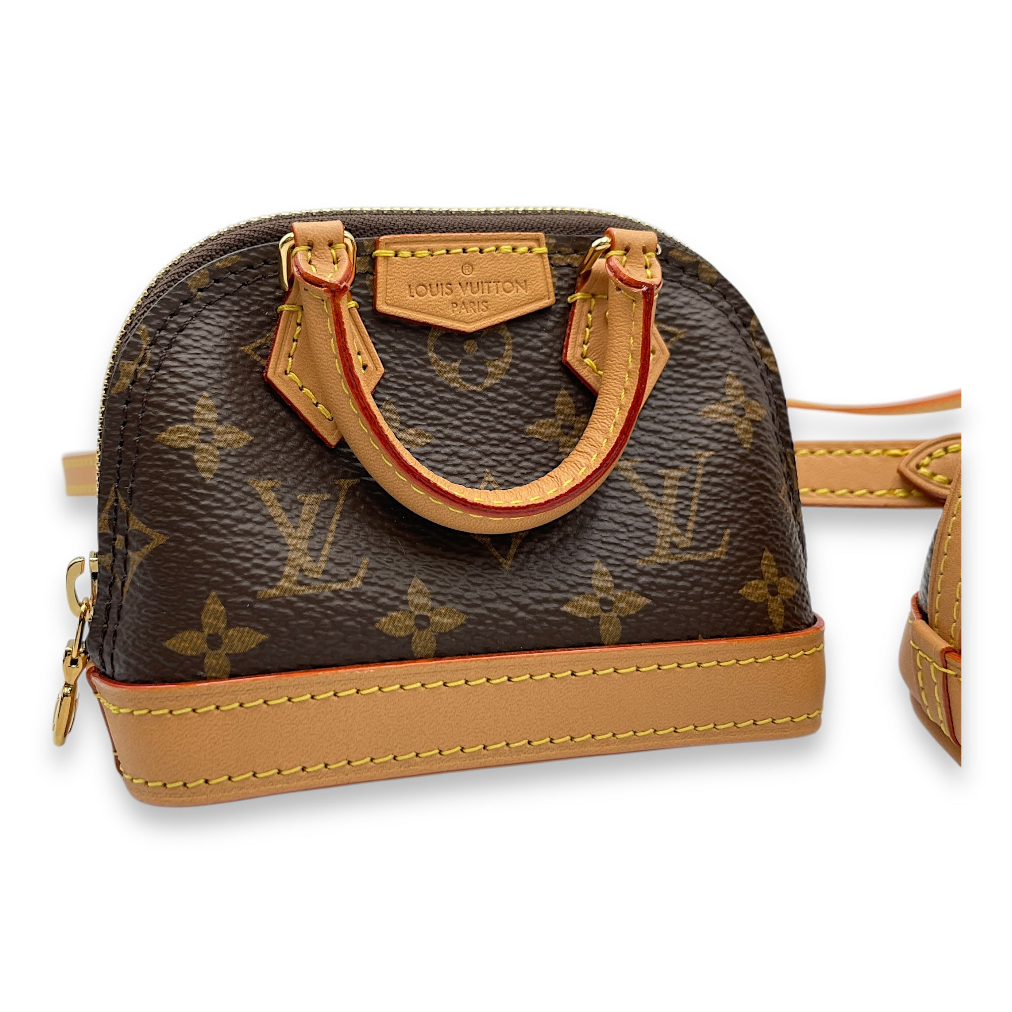Trio Icons Mini Brown Monogram Crossbody Bag in Coated Canvas, Gold hardware