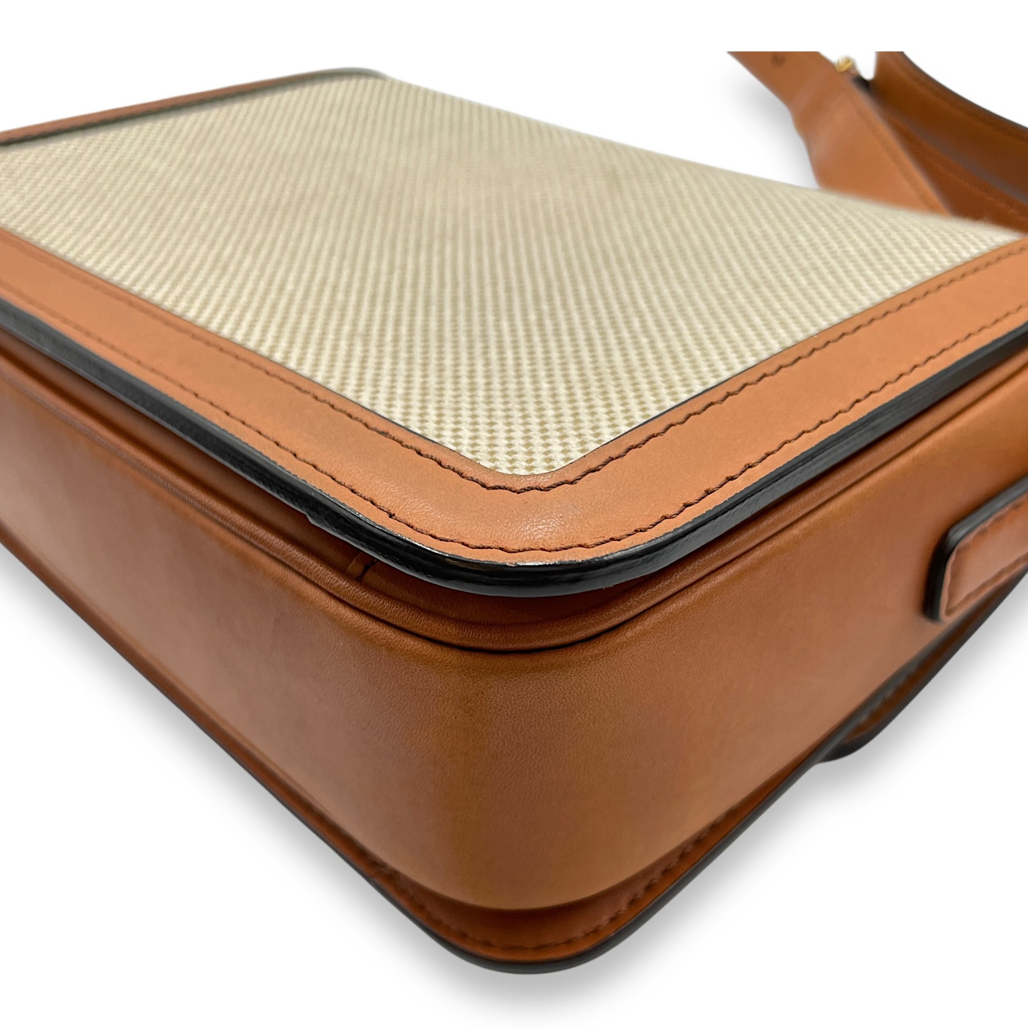 Triomphe Teen Beige Crossbody Bag in Canvas, Gold hardware