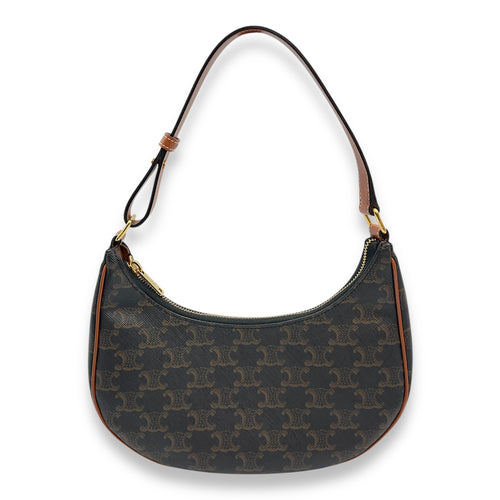 Ava Brown Shoulder Bag in Calfskin, Gold hardware