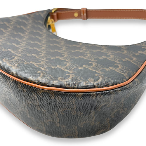 Ava Brown Shoulder Bag in Calfskin, Gold hardware