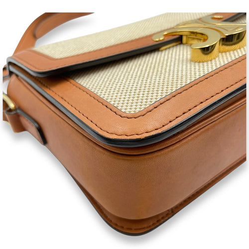 Triomphe Teen Beige Crossbody Bag in Canvas, Gold hardware