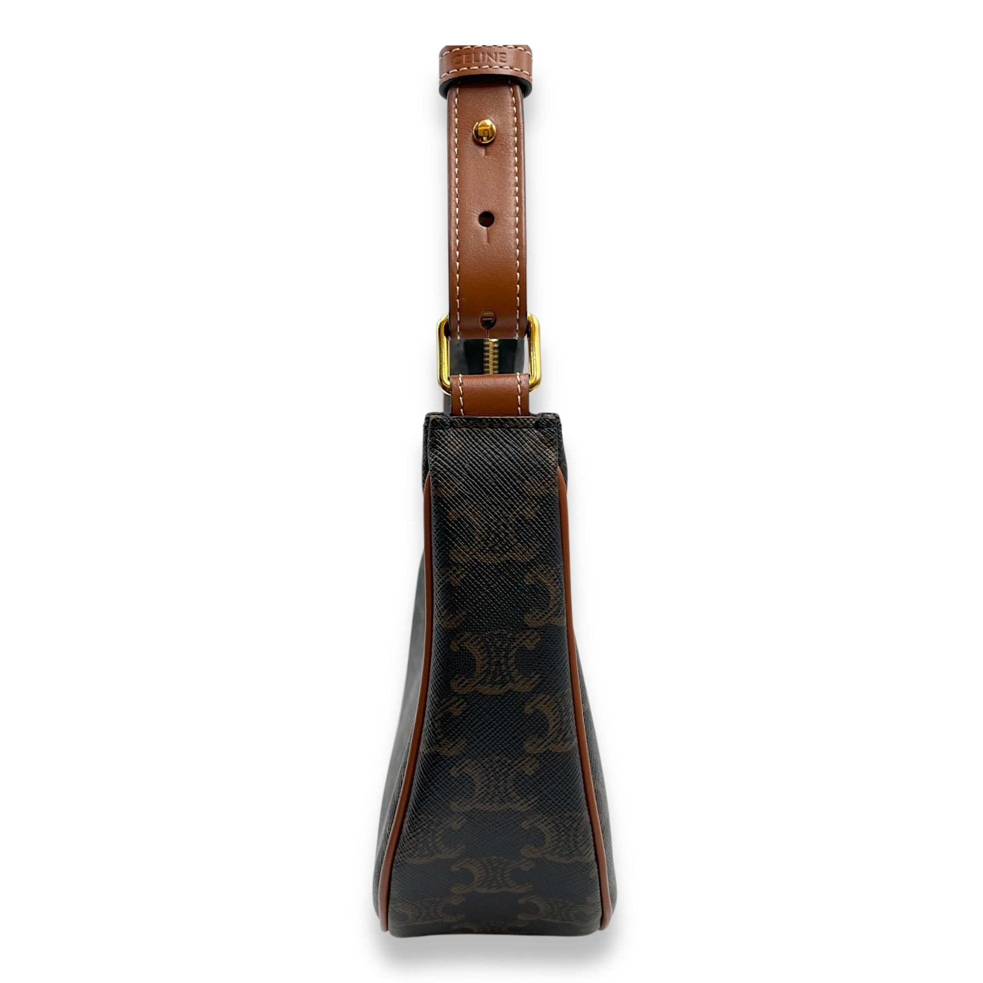 Ava Brown Shoulder Bag in Calfskin, Gold hardware