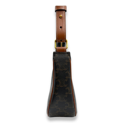 Ava Brown Shoulder Bag in Calfskin, Gold hardware