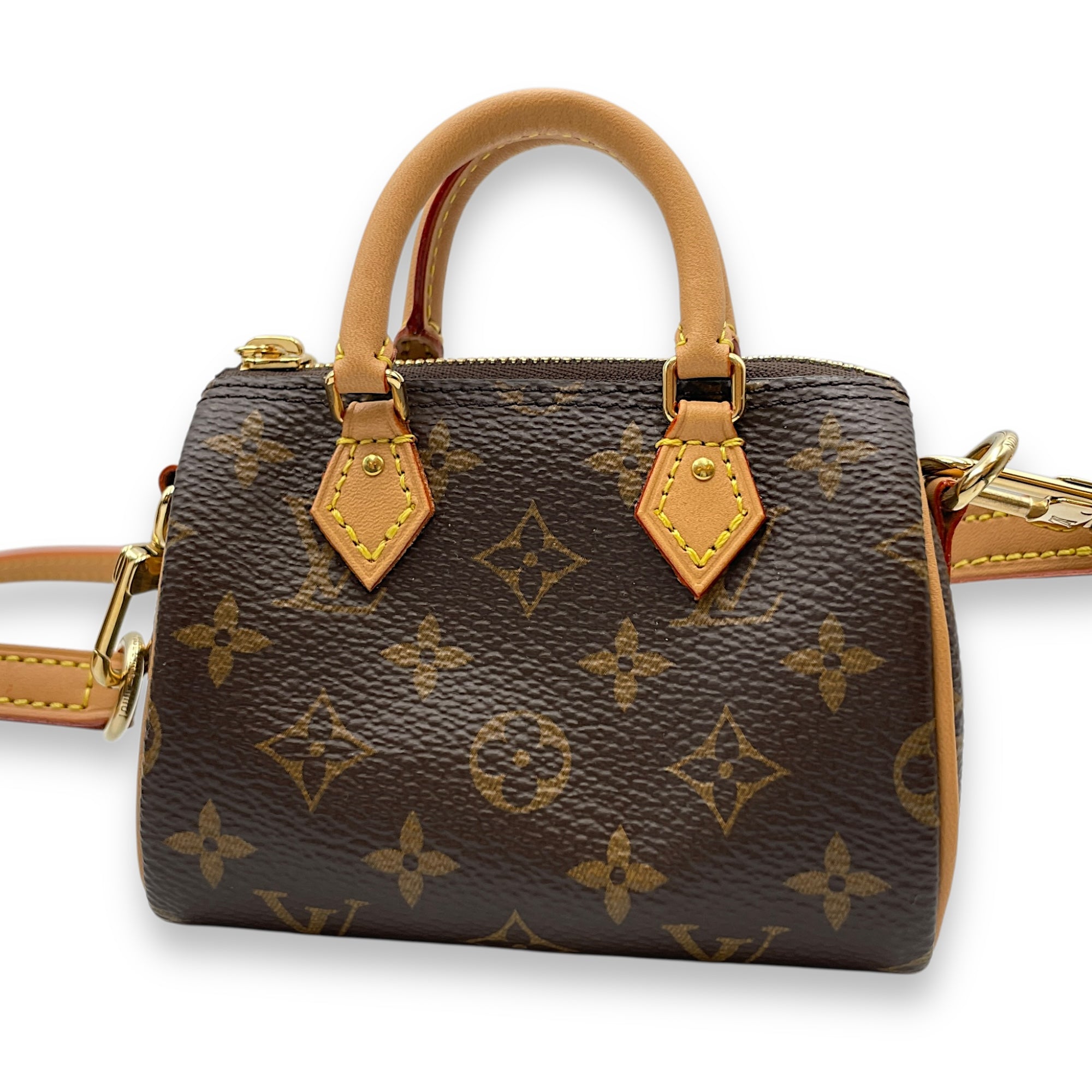 Trio Icons Mini Brown Monogram Crossbody Bag in Coated Canvas, Gold hardware