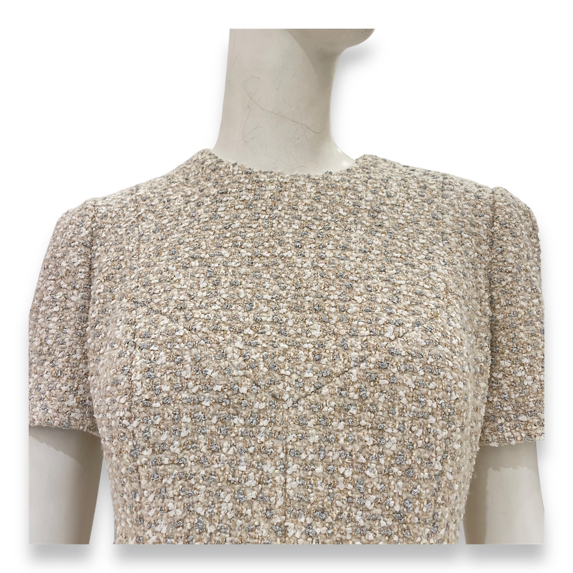 Tweed Belted Dress 34 Beige Ready-To-Wear , Gold hardware
