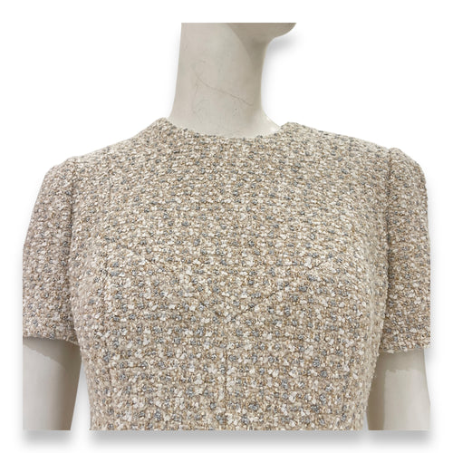 Tweed Belted Dress 34 Beige Ready-To-Wear , Gold hardware