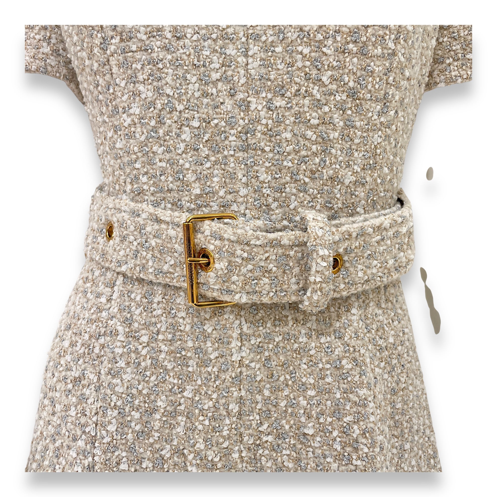 Tweed Belted Dress 34 Beige Ready-To-Wear , Gold hardware