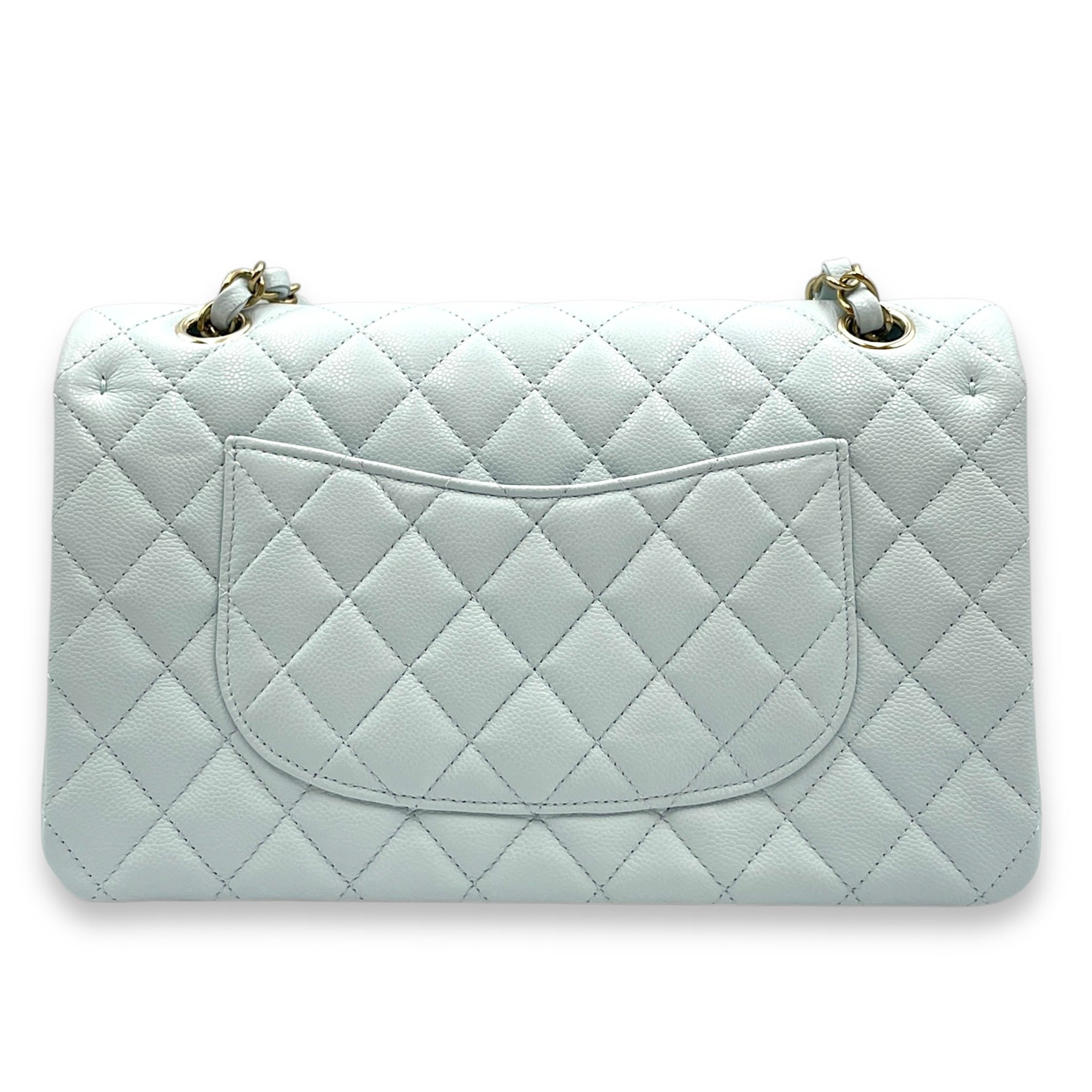Medium Classic Double Flap Blue Shoulder Bag in Caviar Leather, Gold hardware
