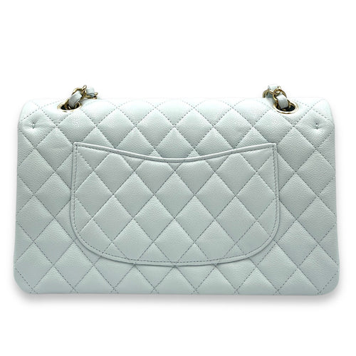 Medium Classic Double Flap Blue Shoulder Bag in Caviar Leather, Gold hardware
