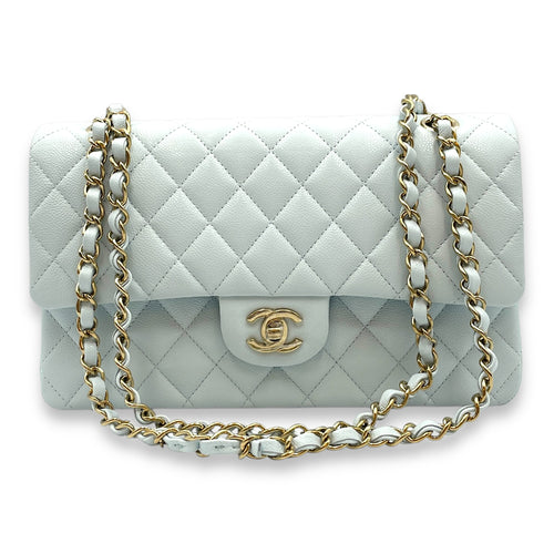 Medium Classic Double Flap Blue Shoulder Bag in Caviar Leather, Gold hardware