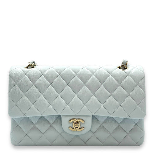 Medium Classic Flap Blue Shoulder Bag in Caviar Leather Gold hardware