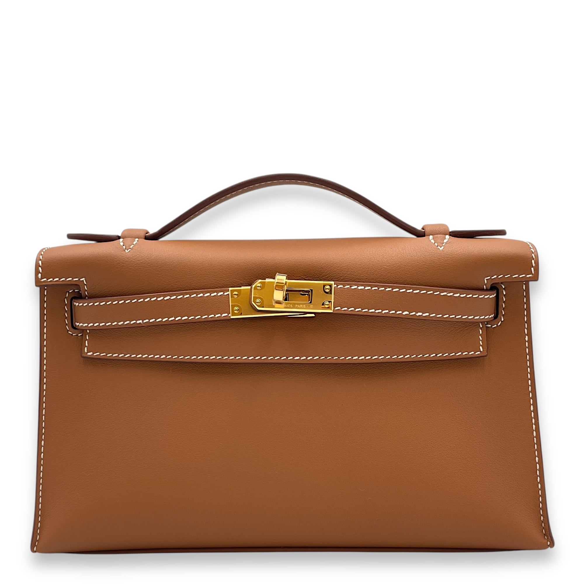 Kelly Pochette in Gold in Swift, Gold hardware