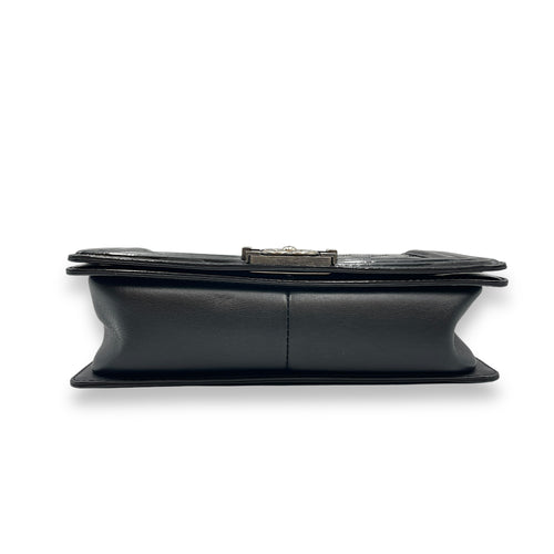 Le Boy Medium Black Flap Bag in Patent Leather, Silver hardware