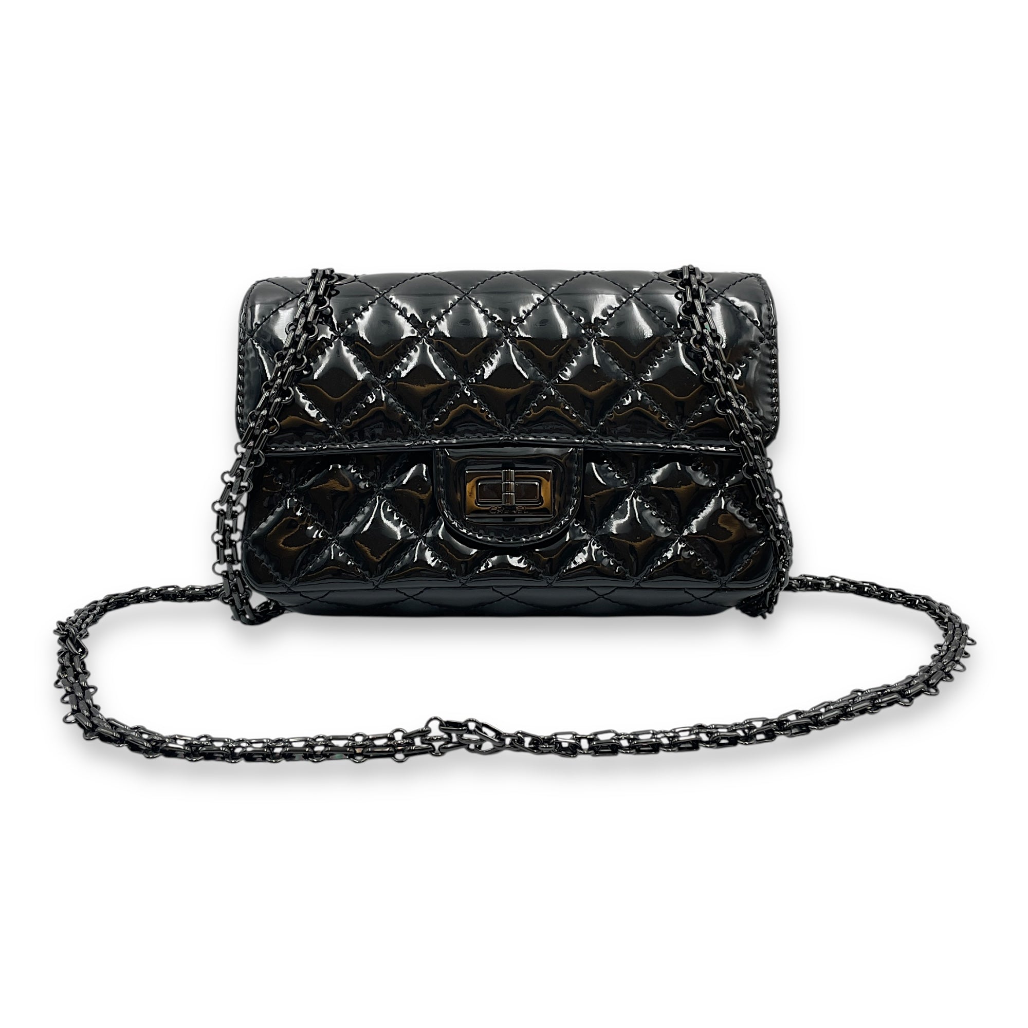 Reissue Mini Black Flap Bag in Patent Leather, So Black hardware