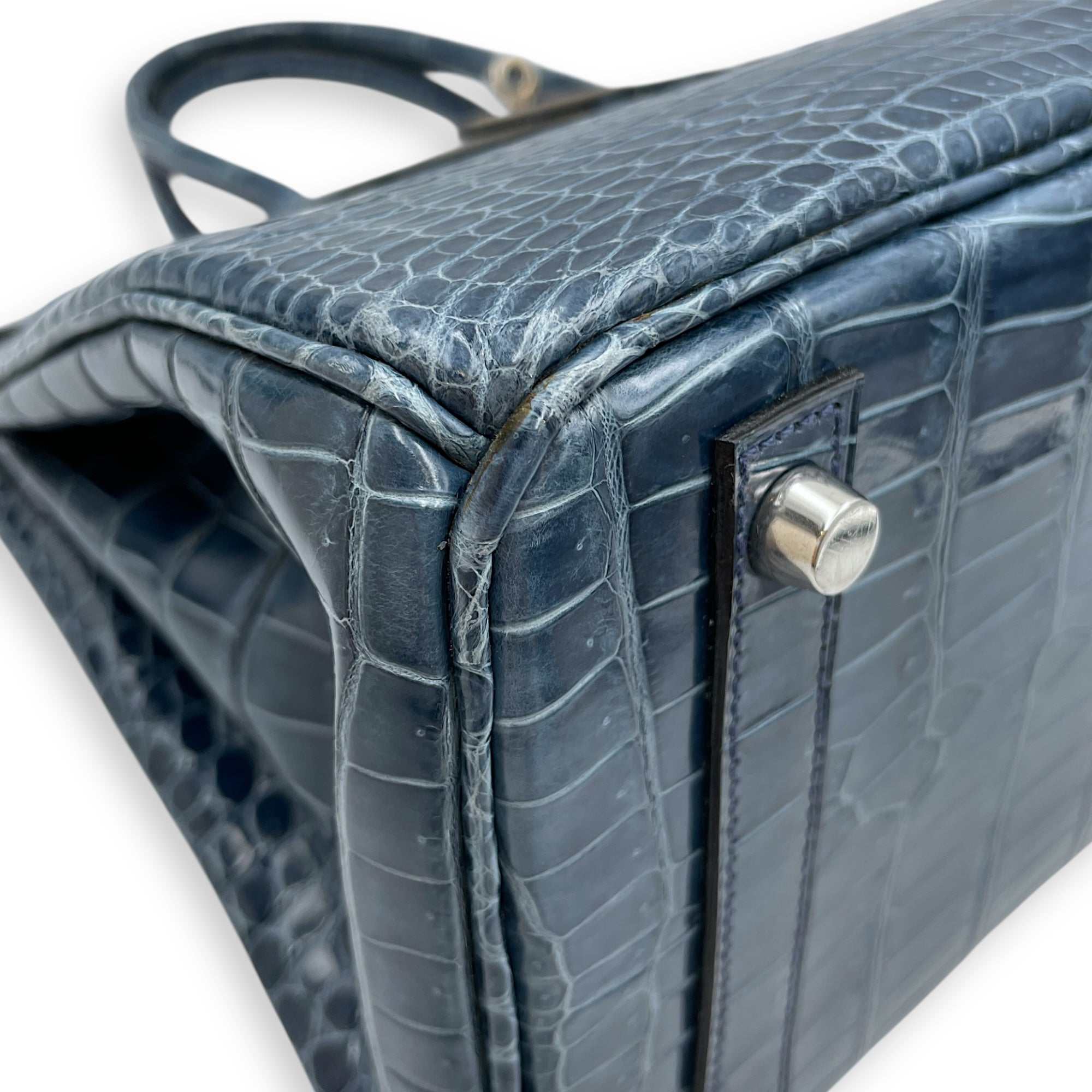 Birkin 30 Blue Tempete in Shiny Porosus, Palladium hardware