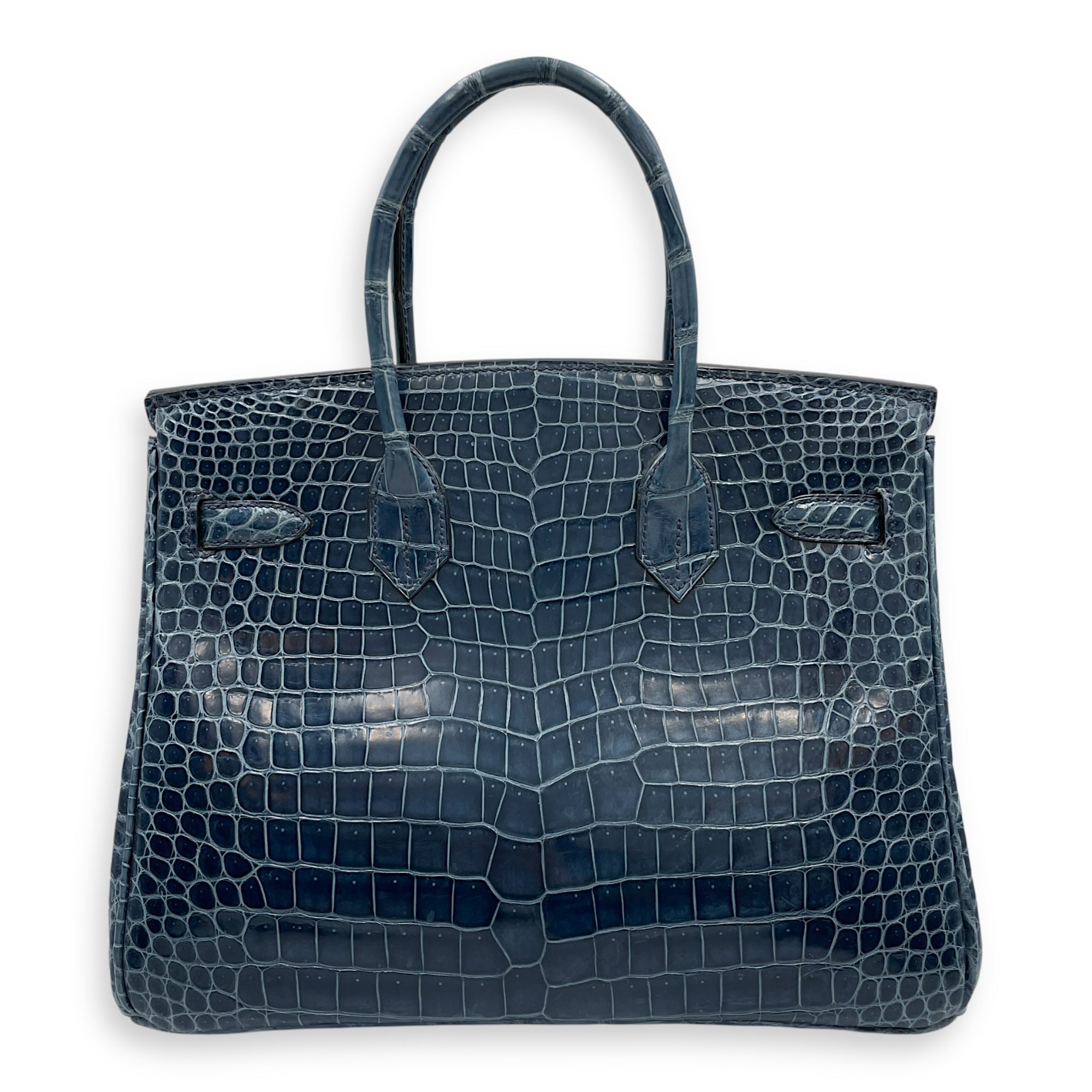 Birkin 30 Blue Tempete in Shiny Porosus, Palladium hardware